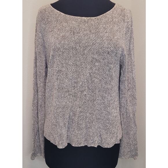 Eileen Fisher Cropped Linen Sweater – Scoop Neck – Open Weave – M – Oatmeal - Picture 1 of 7